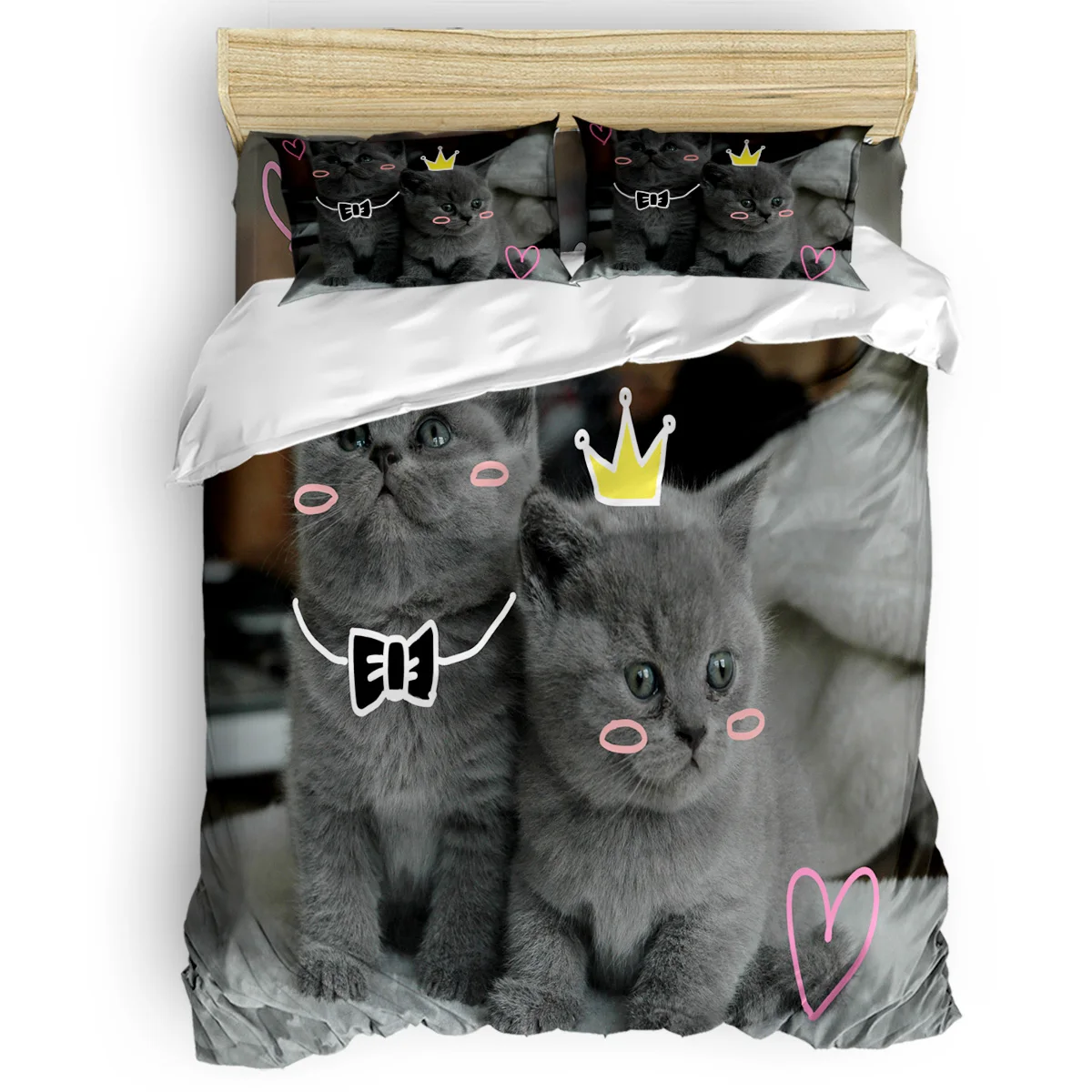 

Valentine Kitten Love Pattern Duvet Cover Set 3/4pcs Bedding Set Bed Sheet Pillowcases Cover Set