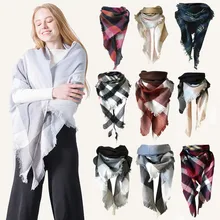 Женская теплая длинная шаль, Цветные Шарфы, повседневные шарфы, двойная клетчатая большая Дамская осенняя и зимняя теплая длинная шаль, цветная#30
