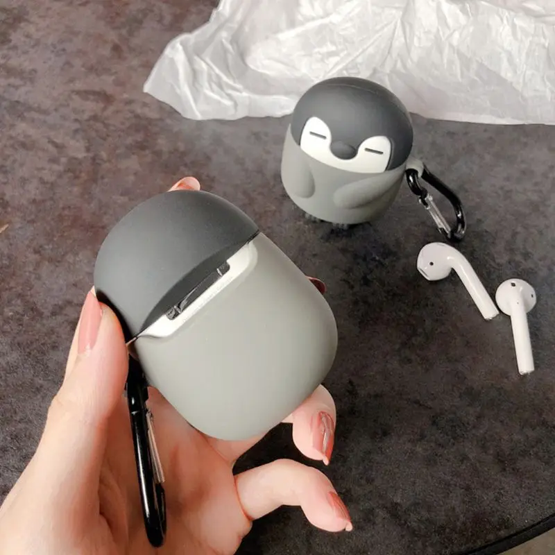 Милый Пингвин Стиль Защитный чехол силиконовый чехол с карабином для Airpods 1/2
