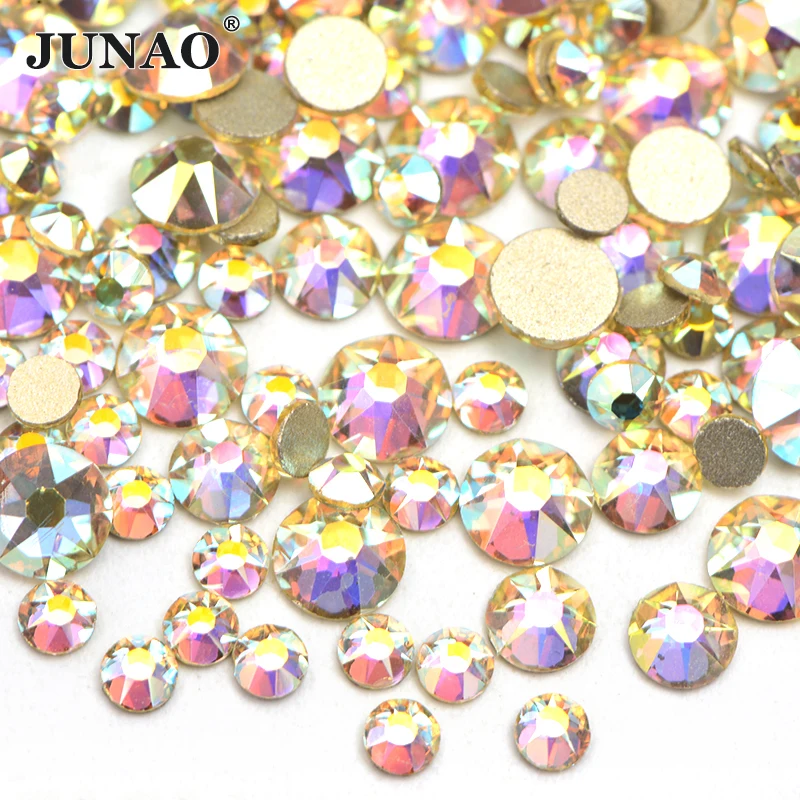 JUNAO смешанные размеры SS10 SS16 SS20 светильник аметист AB стеклянные стразы для ногтей бусины с плоской задней частью хрустальные камни круглые наклейки со стразами для ногтей