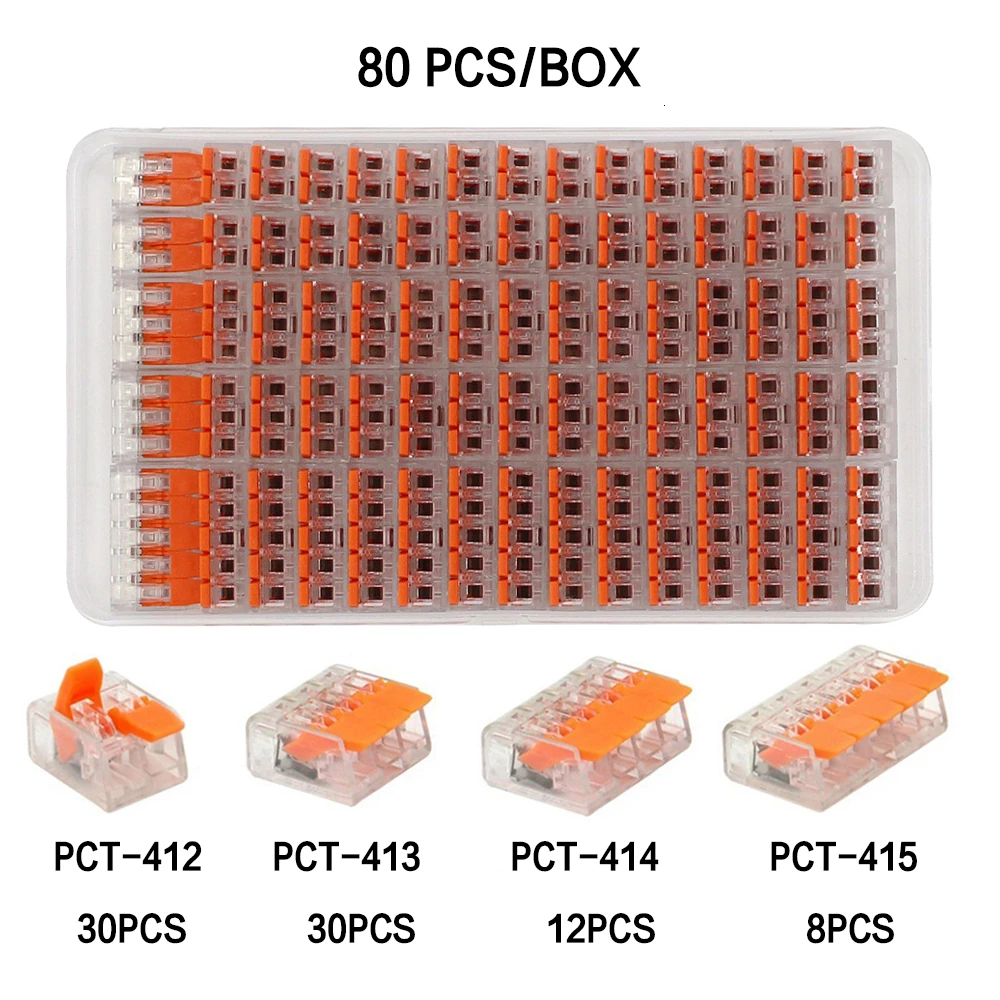 Набор соединителей для проводов Универсальный Компактный клеммный блок освещение Гибридный стыковый соединитель быстрый соединитель электрик набор инструментов Китай - Цвет: 80PCS-O