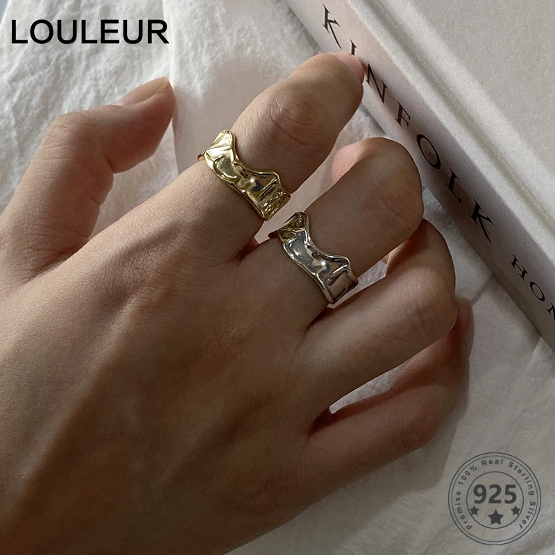 LouLeur Настоящее серебро 925 пробы, кольцо неправильной формы, высокое качество, минималистичное модное кольцо для пары, для женщин, Western Fi