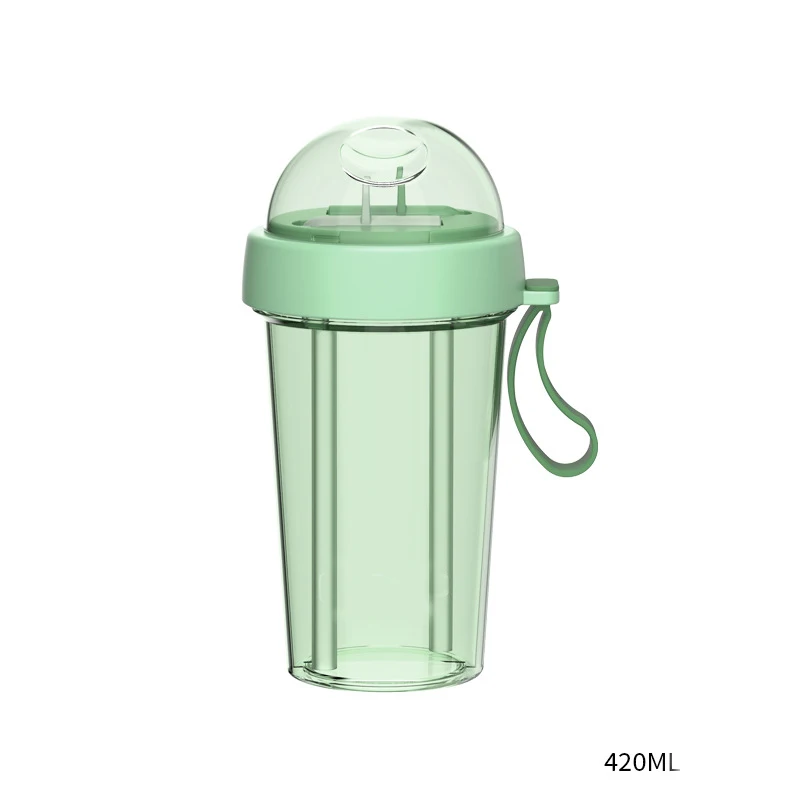 420/600 ml Dual-use Water Bottle Portable Large Capacity Double Straw Drinking Glass Leakproof with Handle Double Cup tasse H99F