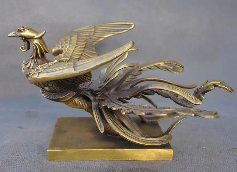 

christmas old China Feng Shui brass auspicious four God beast one of phoenix statue new Year