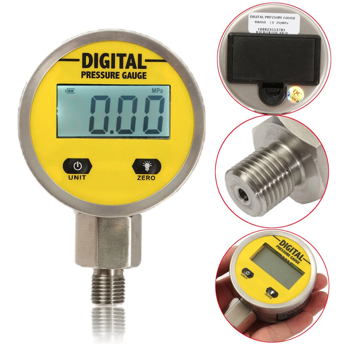 Pressure Gauges Digital Display Oil Pressure Hydraulic Pressure Test Meter 3v 25