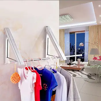 

Clothes Hanger 120cm Rod Space Aluminum Dual Bracket Retractable Clothes Hanger Balcony Folding Drying Rack