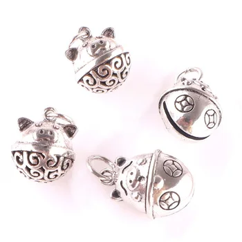 

20pcs Lucky Pig Bell Charms Vintage Silver Pendants For Necklace Bracelets Jewelry Making DIY Gift Materials