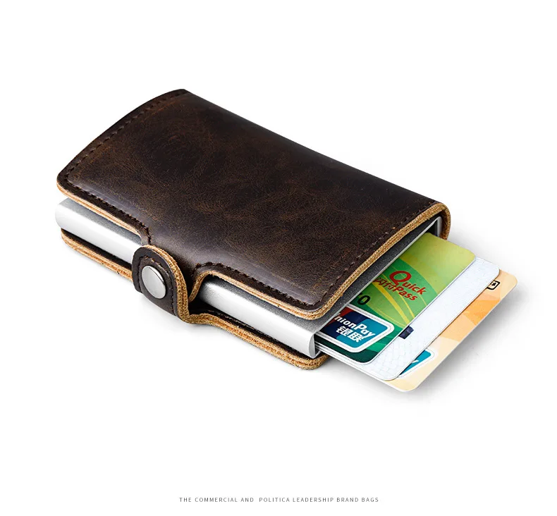 Crazy Horse кожаный кошелек мужской алюминиевый кошелёк Карманный держатель карты RFID Блокировка Мини автоматический всплывающий кошелек для кредитных карт подарок