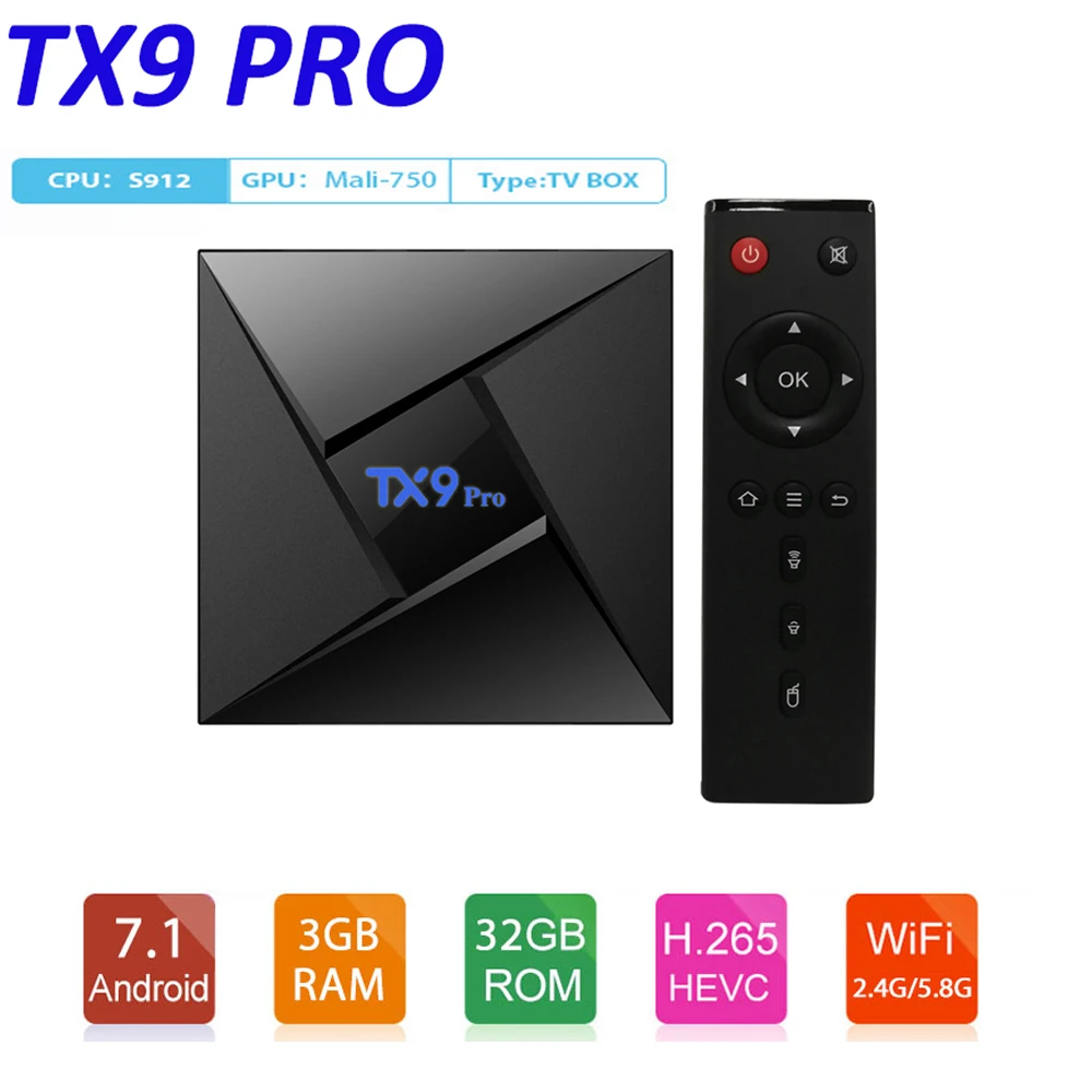 TX9 Pro Android 7,1 ТВ приставка Amlogic S912 Восьмиядерный 3 ГБ 32 ГБ 2,4G/5G WiFi Bluetooth 4,1 1000M LAN 4K HD Смарт-приставка PK X92