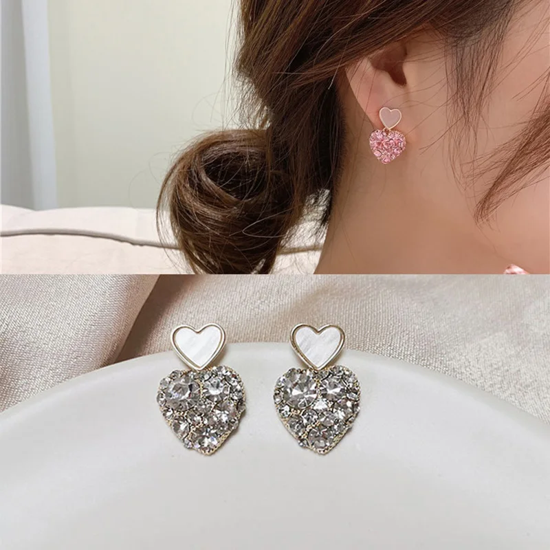Женские серьги гвоздики с кристаллами в форме сердца|Серьги-гвоздики| |