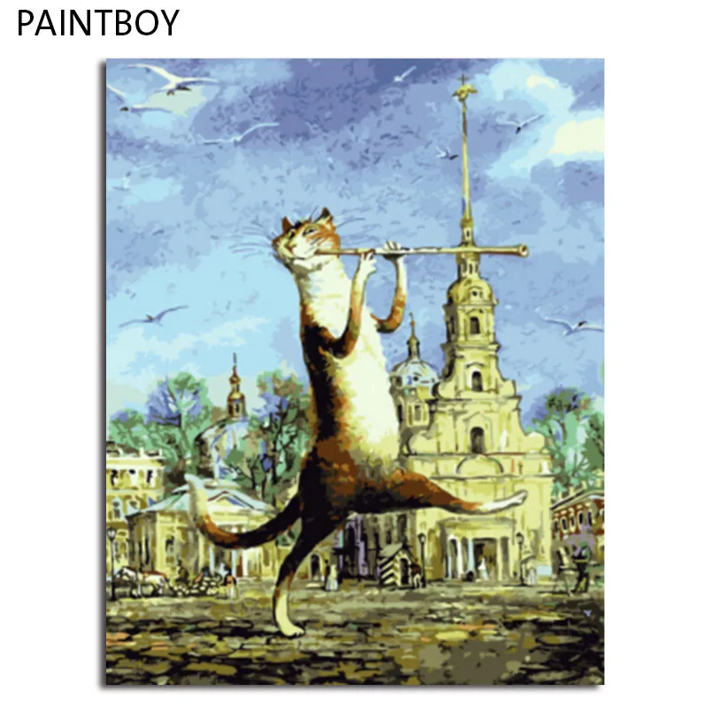 Картина маслом по номерам PAINTBOY Cat в рамке холст DIY картина домашнее украшение для