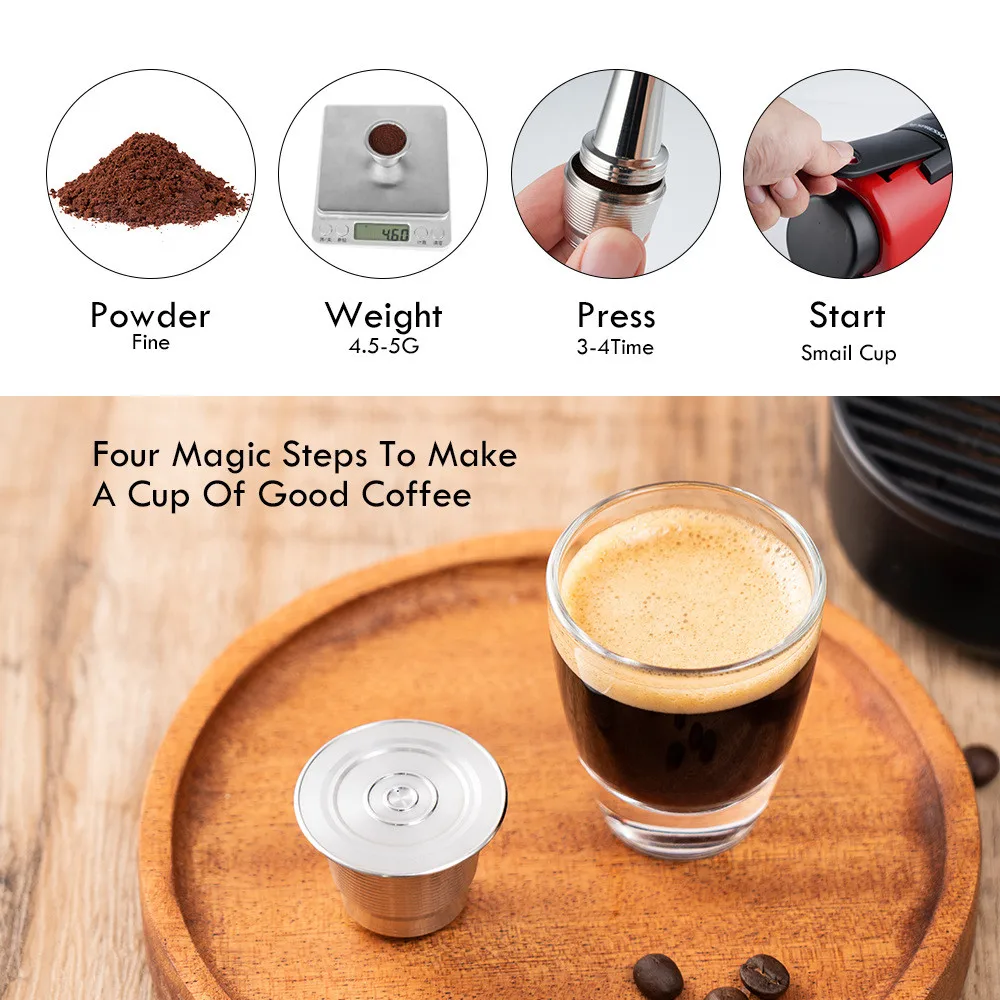 Reusable Coffee Capsule Filter Cup For Nespresso Refillable Spoon Brush