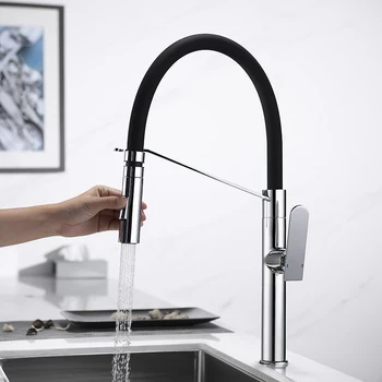 

Brushed/Chrome Kitchen sink faucet, matte black swivel down, deck mounted kitchen sink faucet, hot and cold water mixer