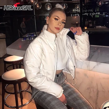 

New Sexy Padded Winter Puffer Jacket Women Warm Long Sleeve Bubble Coat Thick Black White Casual Parka Korean Zipper Autumn