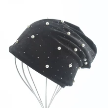 Новинка, модные женские шапки Skullies Beanies, жемчужные стразы, женская шапка, зимние женские шапки, мягкие теплые бархатные шапки