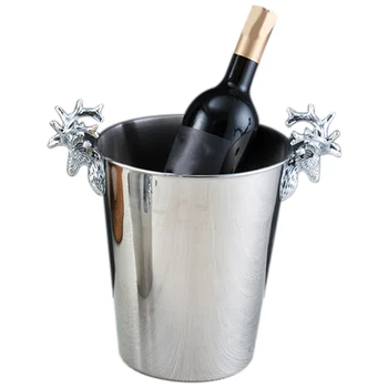 

5L Deer Head Ice Bucket European Retro Champagne Bucket Stainless Steel Plating Ice Wine Red Ice Buckets