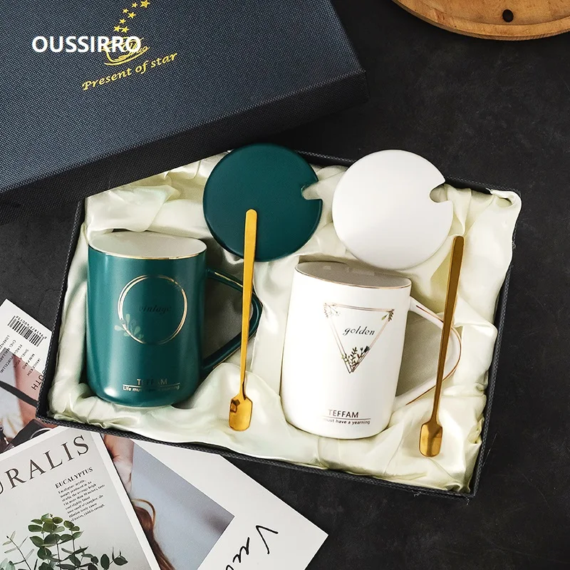 OUSSIRRO Европейский стиль кружка простой узор керамика кофе крышка для кружек и ложки с подарочной коробкой Рождественский подарок для друзей