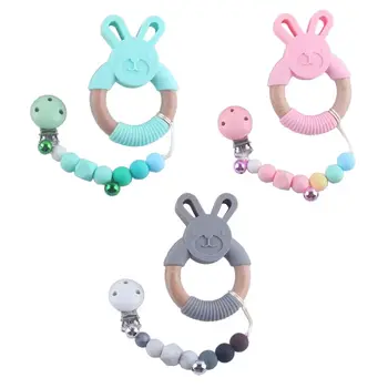 

OOTDTY Baby Pacifier Chain Clip with Bells Nipple Holder Silicone Teether Teething Soother Molar Chewable Nursing Toys Gifts