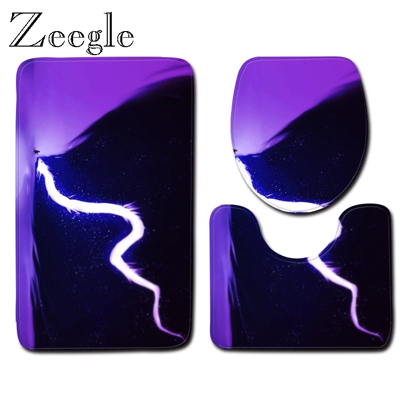 Zeegle 3pcs Bathroom Mat Set Anti Slip Toilet Pedestal Rug Foot Mat Flannel Soft Toilet Seat Cover Mat Absorbent Shower Mat