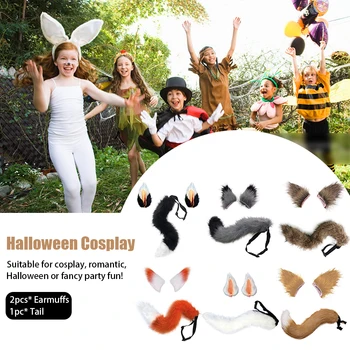 

Fancy Party Toy Fox Tail Set Props With Clip Ears Soft Accessories Role Play Long Kids Adult Christmas Gift Halloween Cosplay