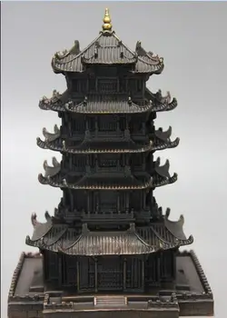 

China Folk Bronze Copper Carved Majes Statue Sculpture Dagoba Yellow Crane Tower