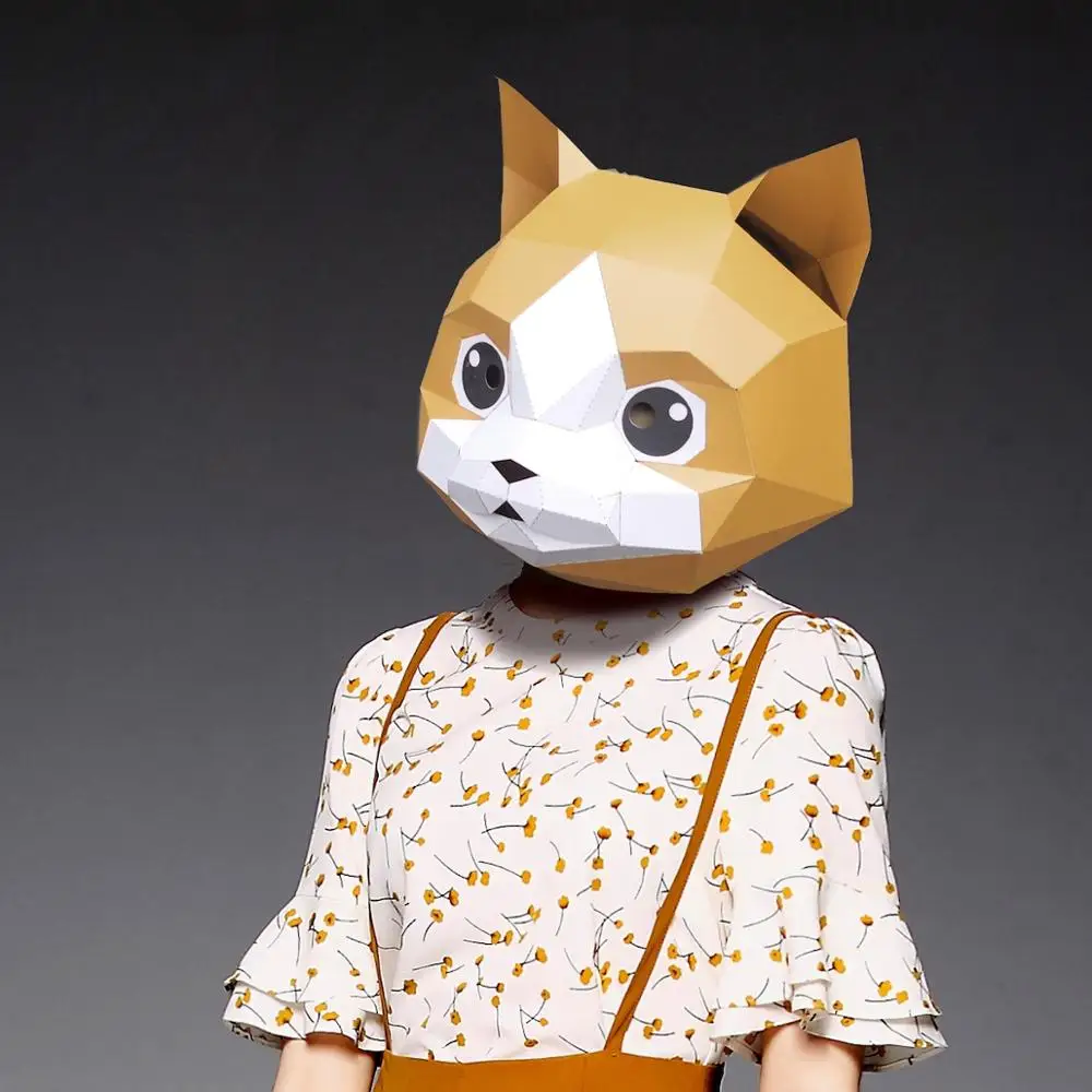 3D Бумажная Маска кошка котенок животное костюм косплей сделай сам бумажная маска