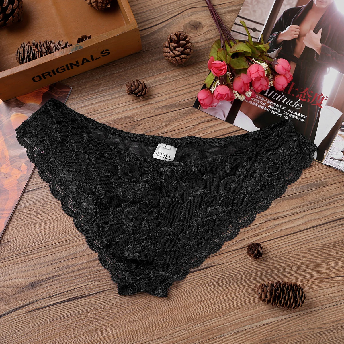 Men's Floral Lace Sheer See-Through Lingerie