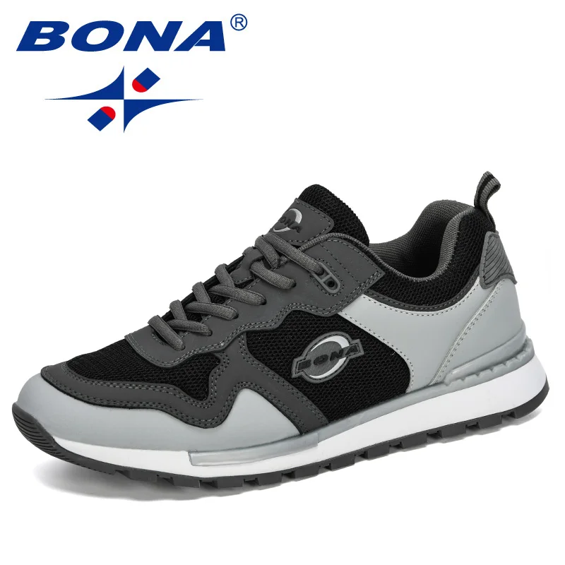 L gray D grey black BONA/Новинка года; дизайнерские кожаные кроссовки для бега; Мужская обувь для тренировок на открытом воздухе; спортивная обувь; chaussure homme; удобная обувь - Цвет: L gray D grey black