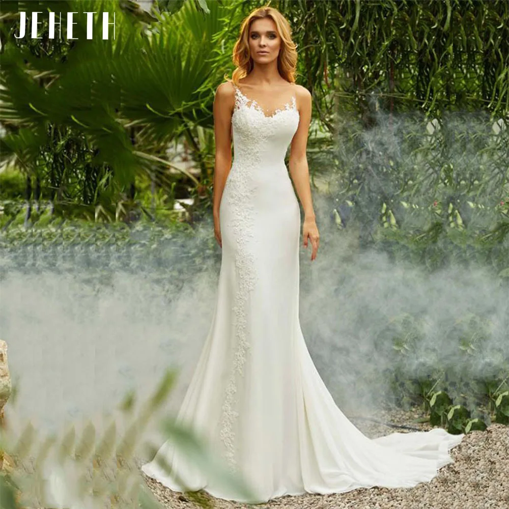 

Простое пляжное свадебное платье JEHETH с аппликацией и круглым вырезом для женщин 2022 винтажные платья-русалки для принцессы в стиле бохо для невесты Vestido De Noiva