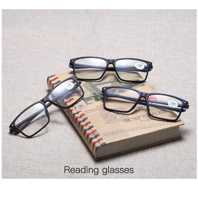 High Quality Matte Frame Men's Business Reading Glasses TR90 Thin Optics Computer Diopter Glasses Retro Square Eyeglasses Unisex