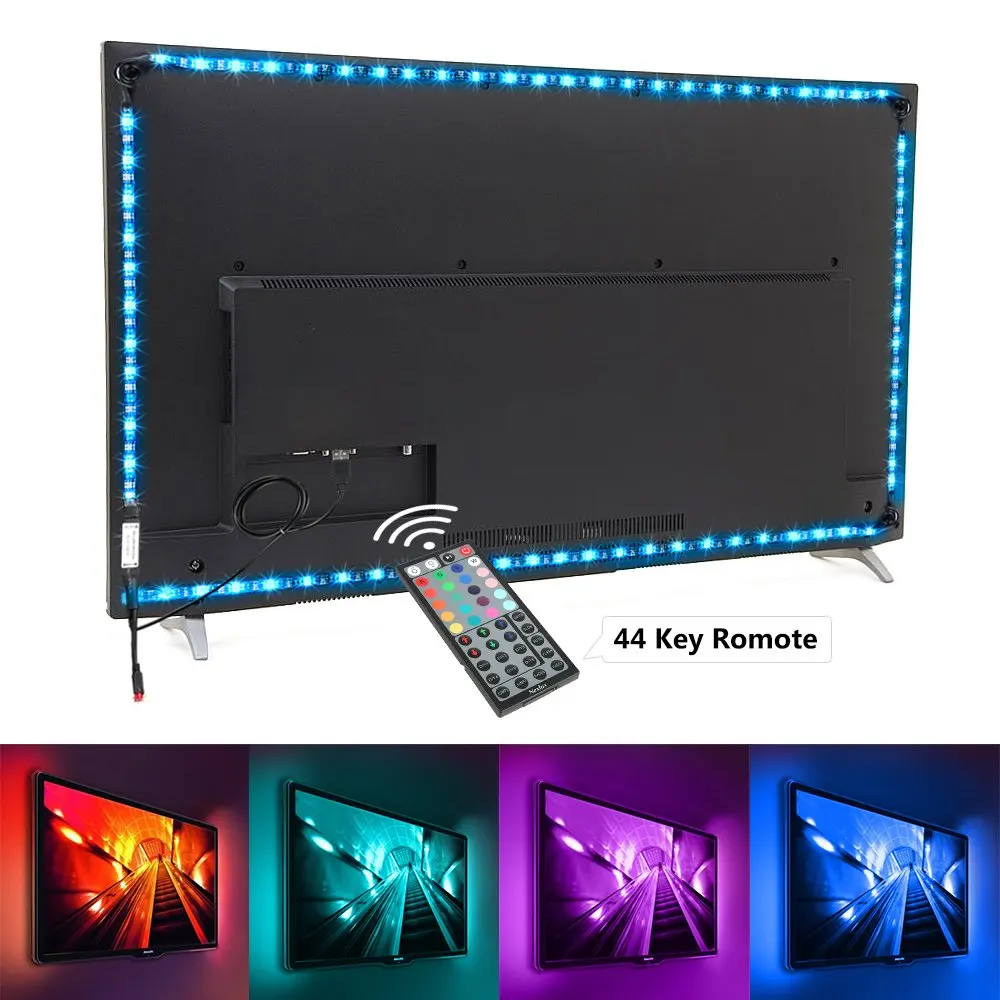 #cheap 9.8ft Black USB LED Strip Lights 50 LEDs Bias Lighting with 44 Key IR Remote Controller for 46 Inch~65 Inch HDTV PC Monitor