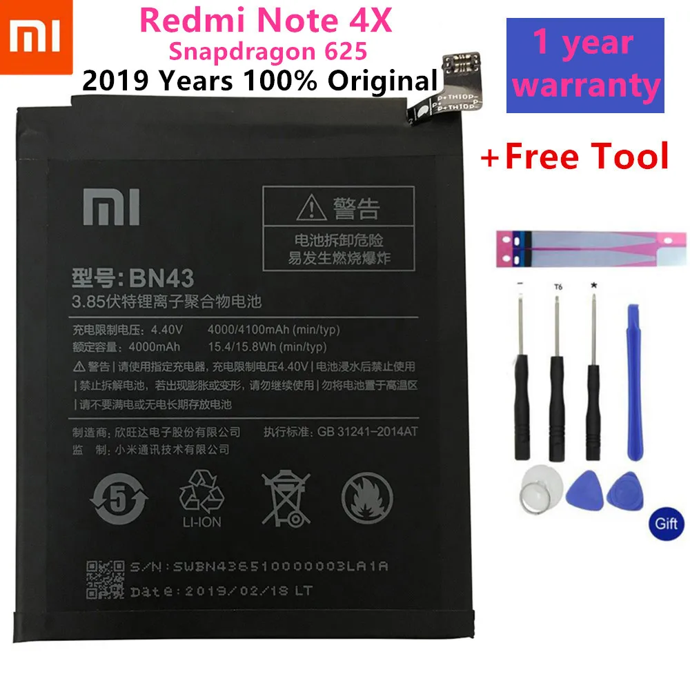 BN30 BN41 BN43 BM46 BM47 Батарея для Xiaomi Redmi Hongmi 4A Note 4 4X MTK global Snapdragon 625 Note 3 3 Pro 3 3S 3X Батарея - Цвет: BN43 Note 4 4X 625