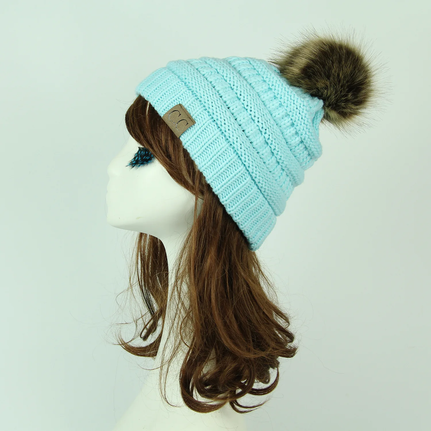 Модная, для отдыха, популярный стиль, Европейская и американская осенняя и зимняя женская вязанная шапка с наклейками CC для катания на лыжах