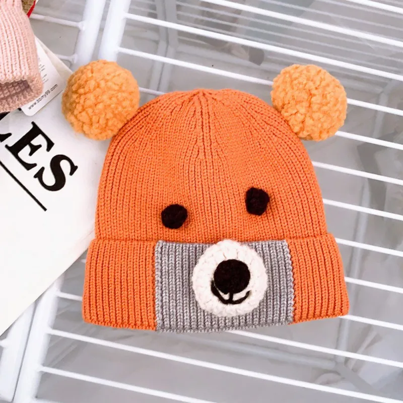 Зимние Повседневные теплые вязаные шапки Skullies для мальчиков и девочек, 6 цветов, милая детская унисекс Шапка-бини с животными из мультфильмов - Цвет: C