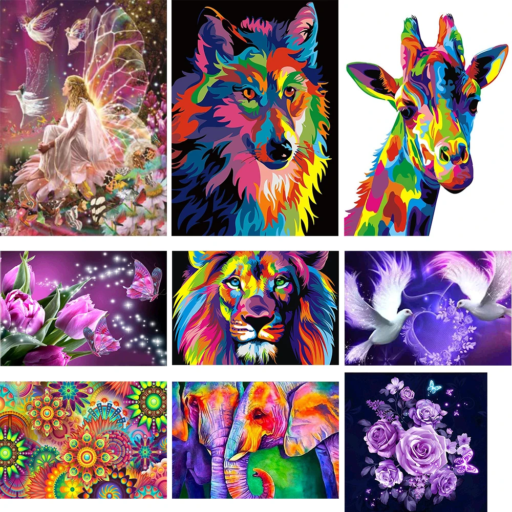 Diamond Paints Home Deco By Numbers Animals 40x30cm Picture Oil Painting Set Gift Coloring Canvas Wall | Дом и сад