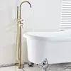 Wholesale And Retail Polished Chrome Brass Bathroom Tub Faucet Floor Mounted Tub Filler W/ Hand Shower Swivel Spout Shower ► Photo 3/6