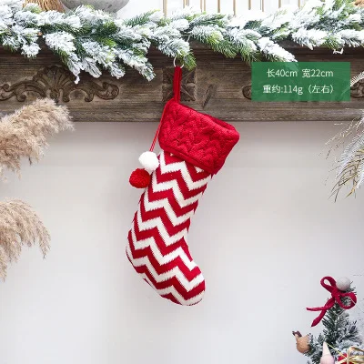 Red and white stripe Вязаные рождественские принадлежности, подарок, декор рождественской елки, шерстяные вязаные носки, Рождественский мешок deco noel bois, рождественские украшения для дома - Цвет: Red and white stripe