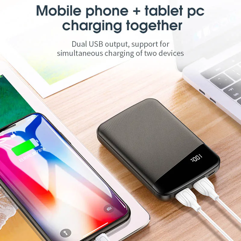 TUOSHIKE 20000 мАч Мини-внешний аккумулятор светодиодный дисплей для iPhone 7 8 XS samsung Xiaomi huawei с двумя портами USB power Bank