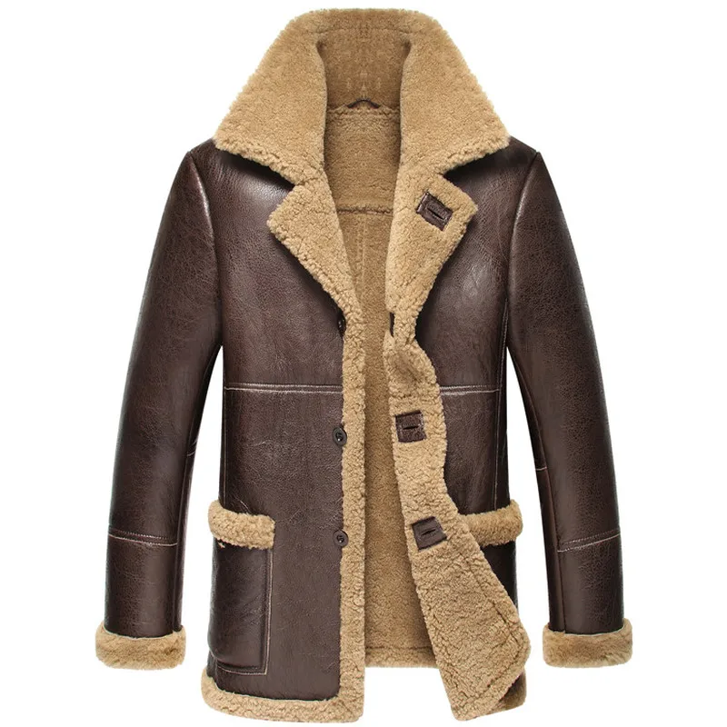 Шуба из натуральной овчины зимняя мужская куртка пальто 100% шерсти уличная
