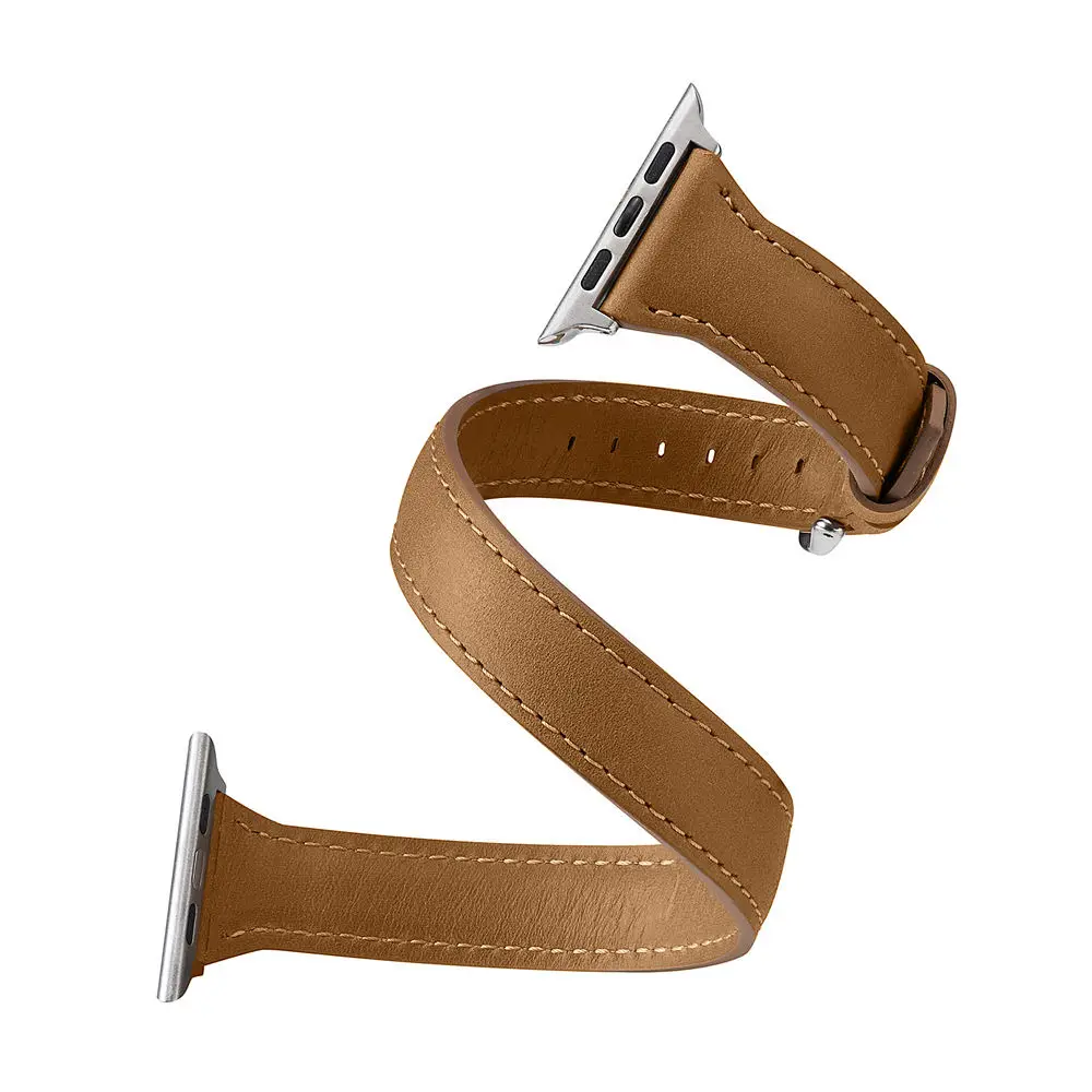 Для Apple Watch Double Tour Band Series 1 2 3 4 5 тонкий ремешок из натуральной кожи браслет для 38 мм 40 мм 42 мм 44 мм iWatch браслет