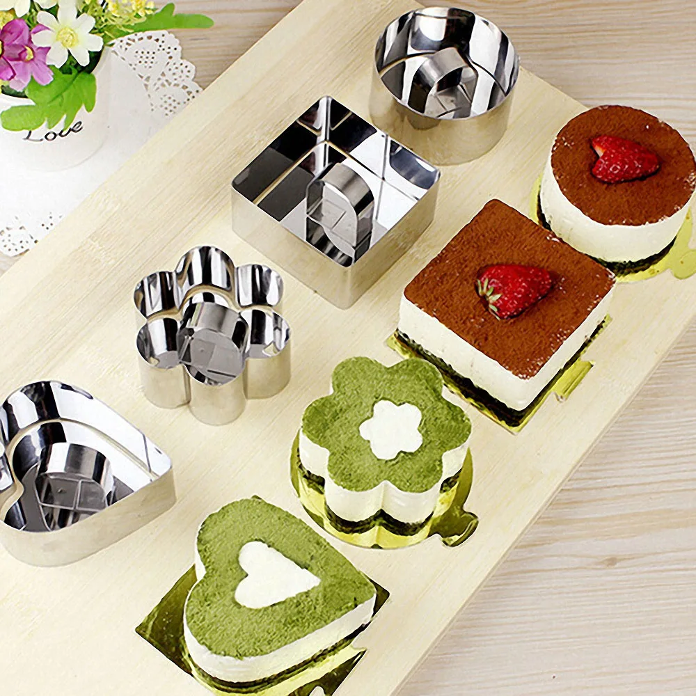 Mousse cake mold stainless steel salad dessert cupcake mould flower heart shaped mousse ring baking tools
