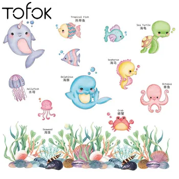 

Tofok Cartoon Sea Animal Dolphin Children Room Decor Stickers Eco-friendly PVC Kids Room Nursery Mural Decals Background Poster