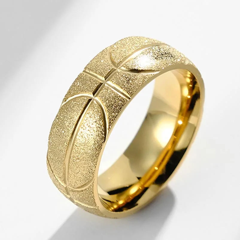 New Fashion Simple Men's Basketball Logo Matte Stainless Steel Ring Hip Hop Christmas Jewelry Gift Rings Accessories Wholesale 3