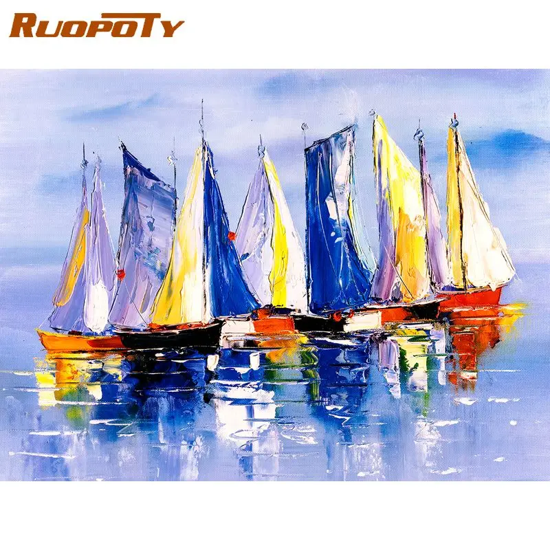 

RUOPOTY 60x75cm Frame Painting By Number For Adults Boating Picture By Numbers Acrylic Paint On Canvas Home Decors