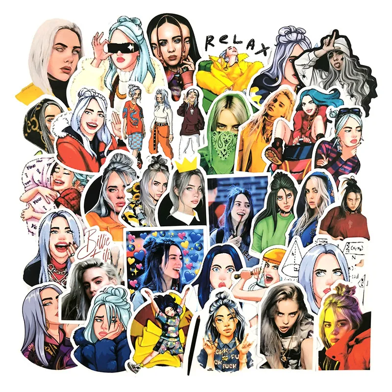 50 шт. Billie Eilish стикер с рисунком из мультфильма водонепроницаемый для чемодана «сделай сам» ноутбук гитара игрушка для скейтборда прекрасный стикер s