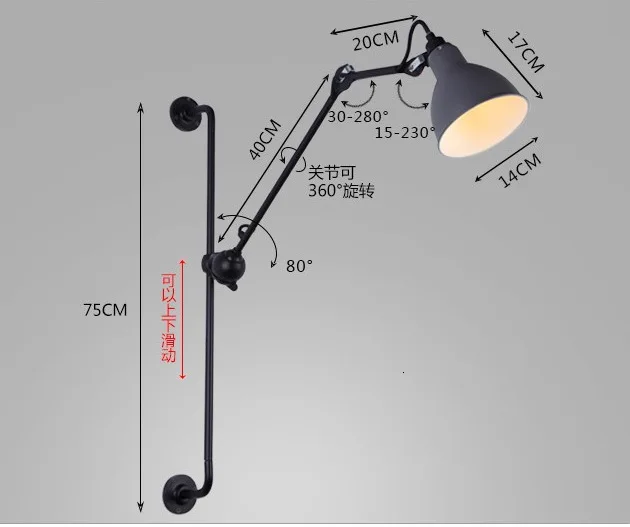 Современный регулируемый длинный поворотный настенный светильник для чтения, вращающийся на 360 градусов, гибкий винтажный черный светодиодный настенный светильник