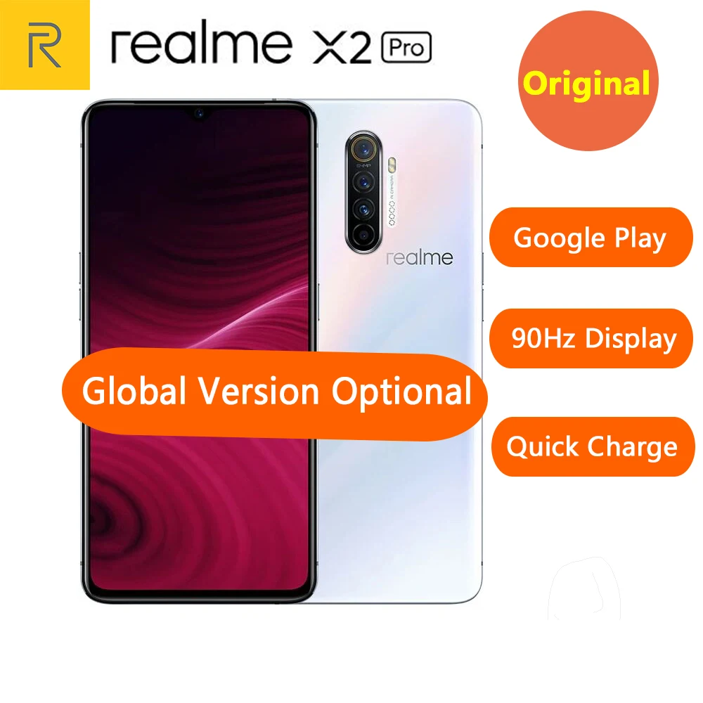 Realme X2 Pro, глобальная версия, опциональный Смартфон Snapdragon 855 Plus, 64 мп, четырехъярусная камера, 6,5 дюймов, полноэкранный NFC VOOC телефон