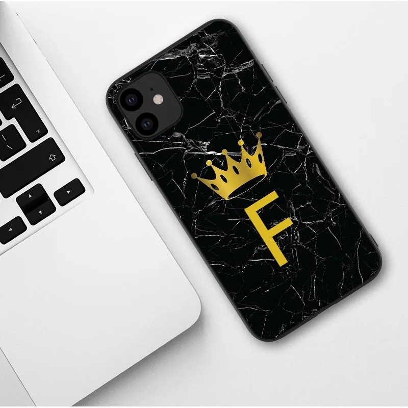 TPU Пользовательский именной чехол для телефона для iphone 11 Pro Max с надписью монограмма черный мрамор Золотая Корона чехол для iphone X XR XS MAX 6 7 8 Pus - Цвет: TPU