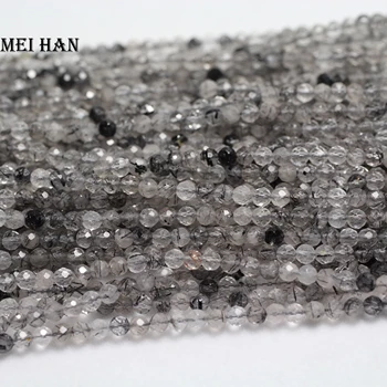 

Meihan Free shipping (5strands/set) 3.5mm Natural black rutilated quartz faceted seed beads for jewelry making design