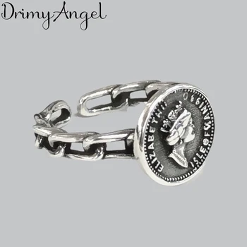 

Personality Fashion Vintage 925 Sterling Silver Queen Rings For Women Punk Thai Silver Resizable Rings